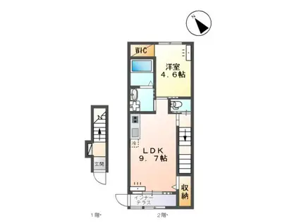 ラルーナB(1LDK/2階)の間取り写真