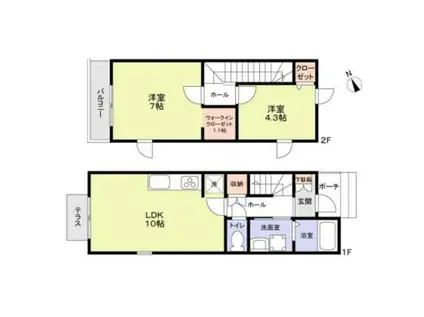 エムキース国領B(2LDK/1階)の間取り写真