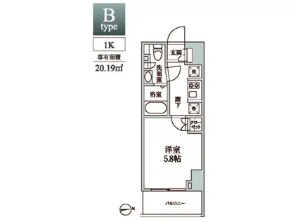 レジディア中延Ⅱ(1K/2階)の間取り写真