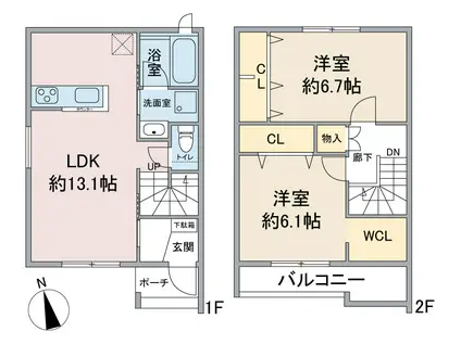 愛知高速東部丘陵線 長久手古戦場駅 徒歩16分 2階建 新築(2LDK)の間取り写真