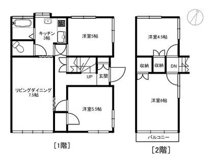 東急東横線 田園調布駅 徒歩6分 2階建 築46年(4LDK)の間取り写真