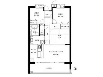 ローレルスクエア豊中緑丘壱番館(3LDK/4階)の間取り写真