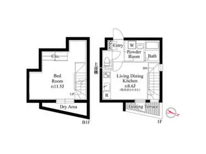 グランパセオ目黒洗足(1LDK/1階)の間取り写真