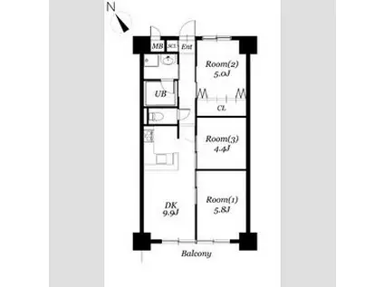 ROSE TOWER 元今泉(2SLDK/5階)の間取り写真