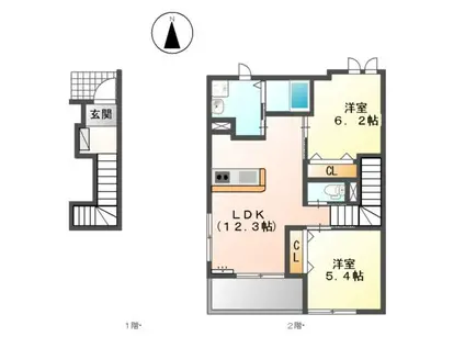 ガーデンヒルズ 梅森坂(2LDK/2階)の間取り写真