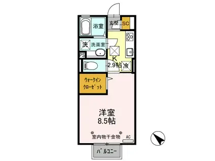D-ROOM思川ルージュ A(1K/1階)の間取り写真