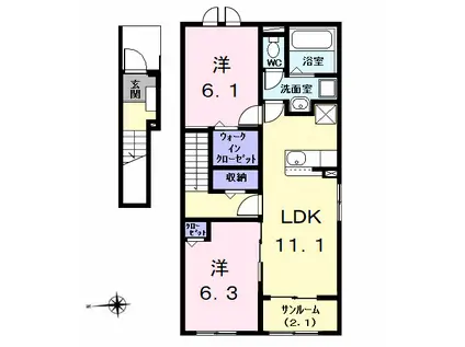 ガーデン ハイツ ハトリⅠ(2LDK/2階)の間取り写真