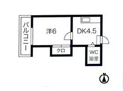 サン木ノ下(1DK/4階)の間取り写真