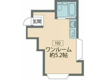 ポルシェ小平鷹の台(ワンルーム/1階)の間取り写真