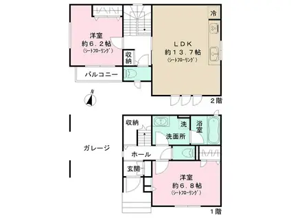 東京都大江戸線 牛込神楽坂駅 徒歩6分 2階建 新築(2LDK)の間取り写真