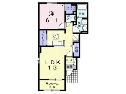 グランドール桃源Ⅰ棟(1LDK/1階)の間取り写真