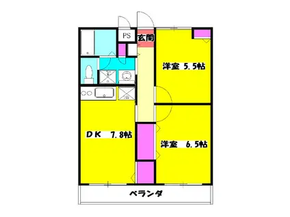 メイプルハイツ(2DK/3階)の間取り写真