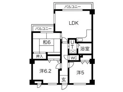 ユンヌ ホワイエ(3LDK/3階)の間取り写真