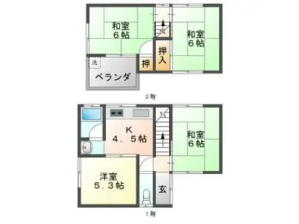 名鉄各務原線 細畑駅 徒歩9分 2階建 築43年(4K)の間取り写真