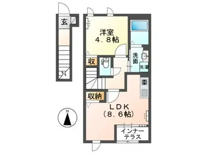 フライグラント(1LDK/2階)の間取り写真