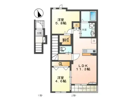 コンフォート6(2LDK/2階)の間取り写真