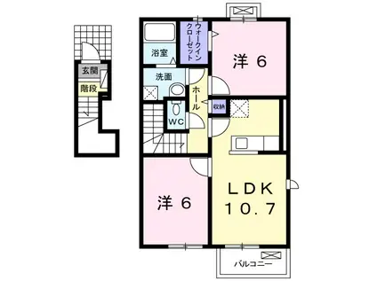 ソレイユⅠ A(2LDK/2階)の間取り写真