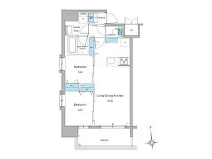 ルフォンプログレ南森町(2LDK/9階)の間取り写真