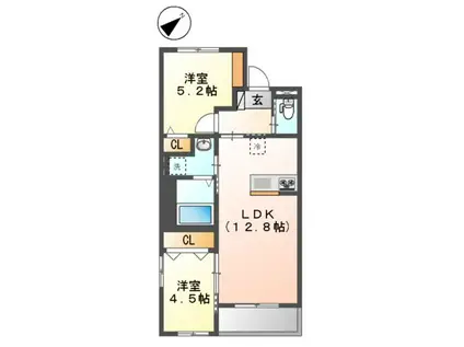 ヴェリテ(2LDK/2階)の間取り写真