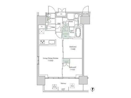 ブルックサイドレジデンス木場(2LDK/2階)の間取り写真