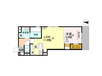 エスポワメゾン烏丸北大路(1LDK/1階)の間取り写真