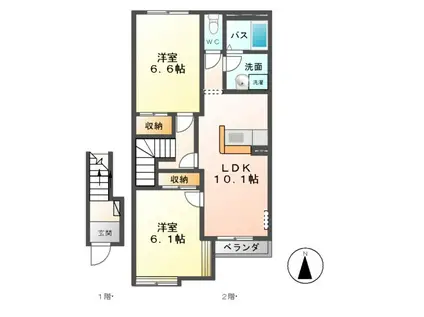 シルフィード(2LDK/2階)の間取り写真