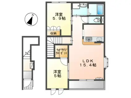 東海道本線 静岡駅 バス乗車時間：18分 中島団地前バス停で下車 徒歩4分 2階建 築15年(2LDK/2階)の間取り写真