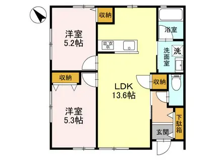 サンモールC(2LDK/1階)の間取り写真