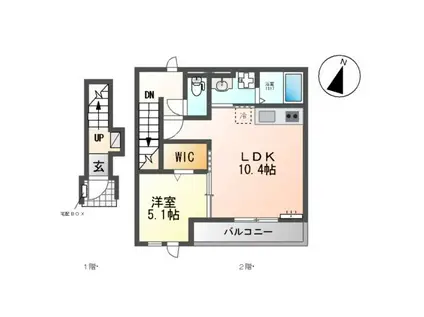 千葉市若葉区桜木北アパート(1LDK/2階)の間取り写真