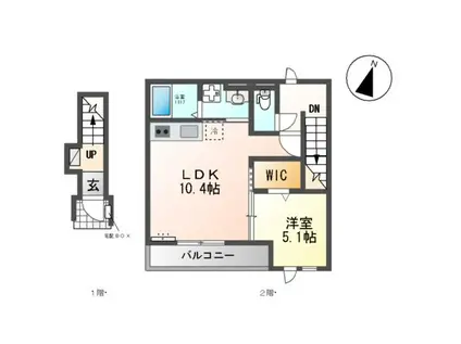 千葉市若葉区桜木北アパート(1LDK/2階)の間取り写真