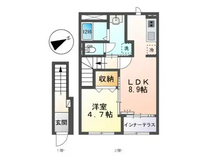 RH 柳川(1LDK/2階)の間取り写真