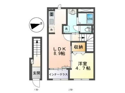 RH 柳川(1LDK/2階)の間取り写真