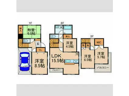 西武鉄道新宿線 中井駅 徒歩4分 3階建 築22年(5LDK)の間取り写真