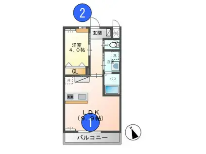 アリエッタ しもつけ(1LDK/2階)の間取り写真