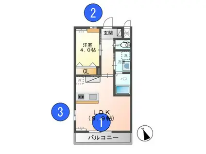 アリエッタ しもつけ(1LDK/2階)の間取り写真