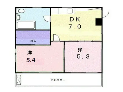 丸勝アパートB(2DK/2階)の間取り写真