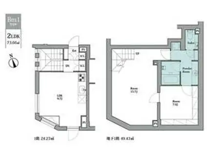 LEGALAND早稲田鶴巻町(2LDK/-1階)の間取り写真