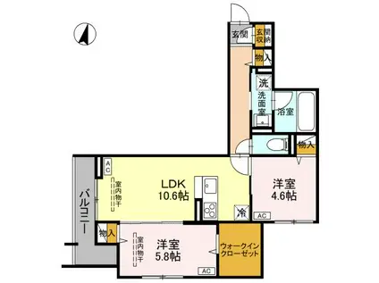 D-IMPARABLE(2LDK/2階)の間取り写真