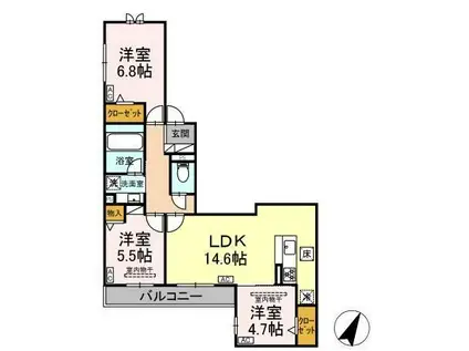 シェルメール(3LDK/1階)の間取り写真