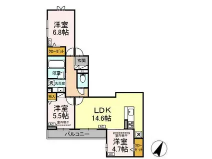シェルメール(3LDK/3階)の間取り写真