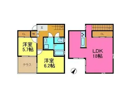 中央本線 神領駅 徒歩28分 2階建 築16年(2LDK)の間取り写真