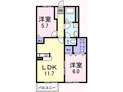 ラフレシール・メゾンⅠ(2LDK/1階)の間取り写真