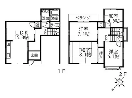 北大阪急行南北線 箕面萱野駅 徒歩15分 2階建 築48年(4LDK)の間取り写真