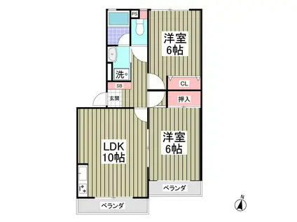 グリーンヒルズ成田H(2LDK/2階)の間取り写真