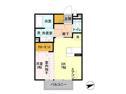 ソレーユM Ⅴ(1DK/2階)の間取り写真