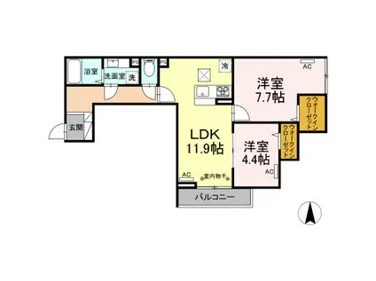 セレスティア扇Ⅱ(2LDK/1階)の間取り写真
