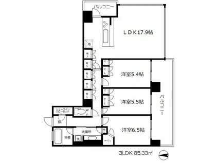 ロジュマンタワー梅田(3LDK/15階)の間取り写真
