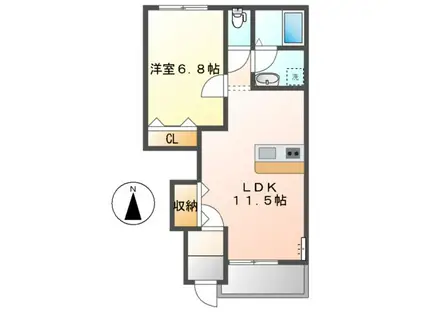 スターテラス小山(1LDK/1階)の間取り写真