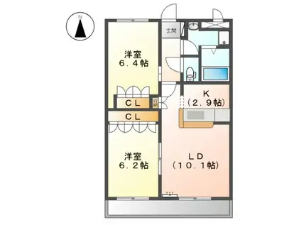 KOOL(2LDK/3階)の間取り写真