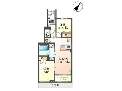 シャンピュール志免中央(2LDK/1階)の間取り写真